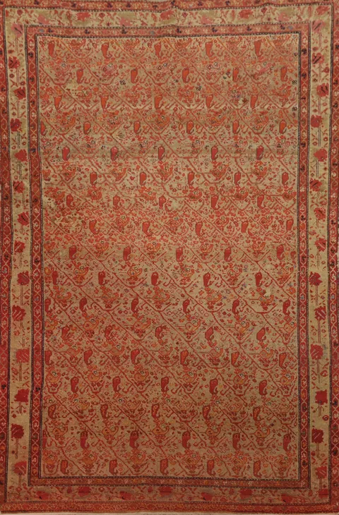 Pre-1900 Antique Sarouk Farahan Vegetable Dye Persian Rug 4x6