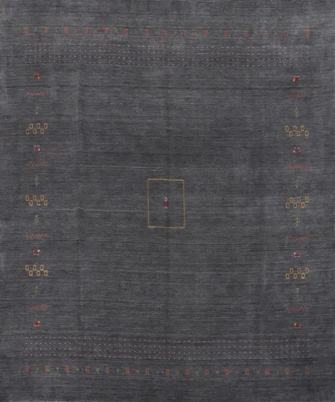 Serene Dark Wool Gabbeh Area Rug 10x10 with Delicate Tribal Patterns