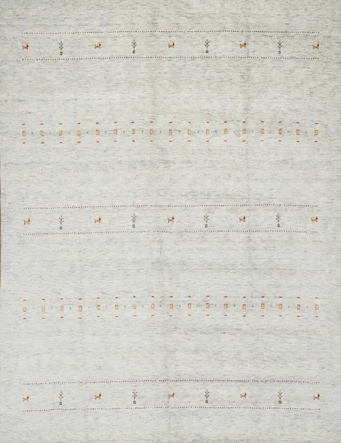 Crafted Gabbeh Area Rug 10x10 with Delicate Linear and Geometric Accents