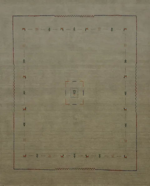Elegant Minimalism Gabbeh Area Rug 8x8 Tribal Charm in Natural Tones