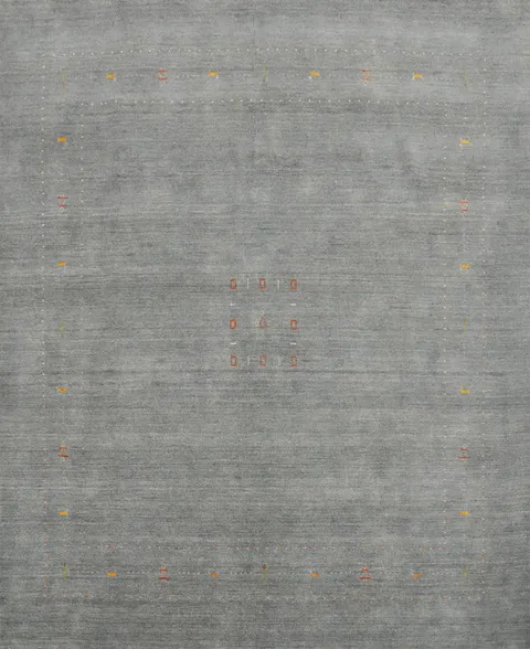 Sophisticated Gray Gabbeh Area Rug 9x9 with Tribal Pattern Details