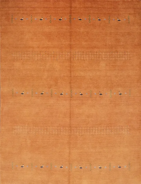 Sunset Orange Gabbeh Area Rug 8x8 with Subtle Pattern Accents