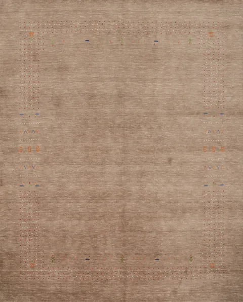 Handcrafted Gabbeh Area Rug 8x8 with Intricate Border Accents