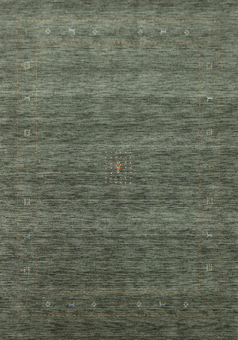Modern Green Gabbeh Area Rug with Intricate Detail Accents 5x7