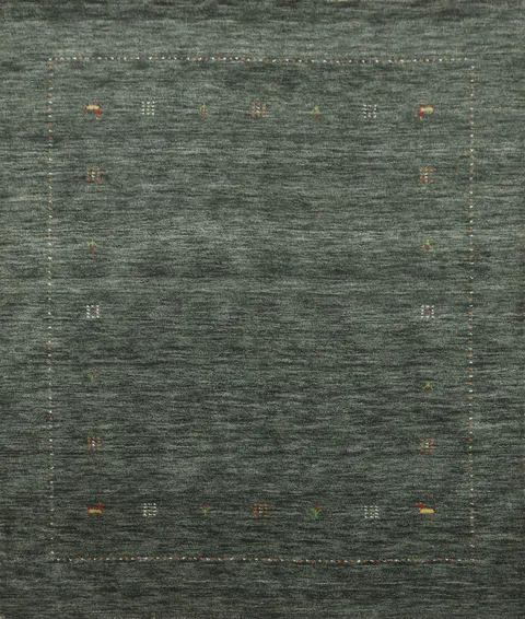 Elegant Green Square Gabbeh Minimalist Rug with Subtle Geometric Patterns 6'x6'