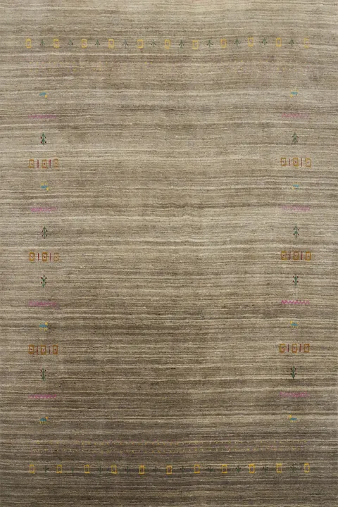 Elegant Minimalist Gabbeh Area Rug 7x8 with Subtle Decorative Borders