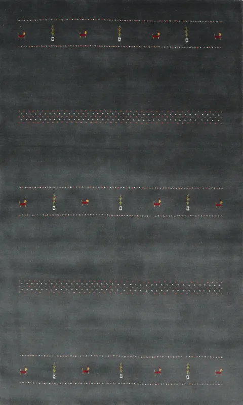 Elegant Grey Gabbeh Rug 5x8 with Subtle Animal Patterns and Details