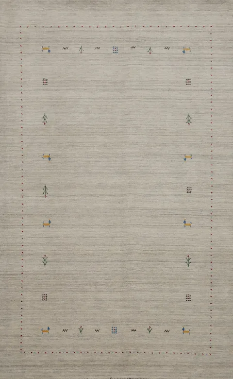 Luxurious Soft-Toned Gabbeh Area Rug 5x8 with Minimalist Artistic Flair