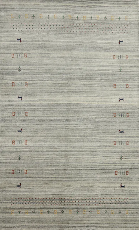 Soft Gray Gabbeh Area Rug 5x8 with Delicate Decorative Details