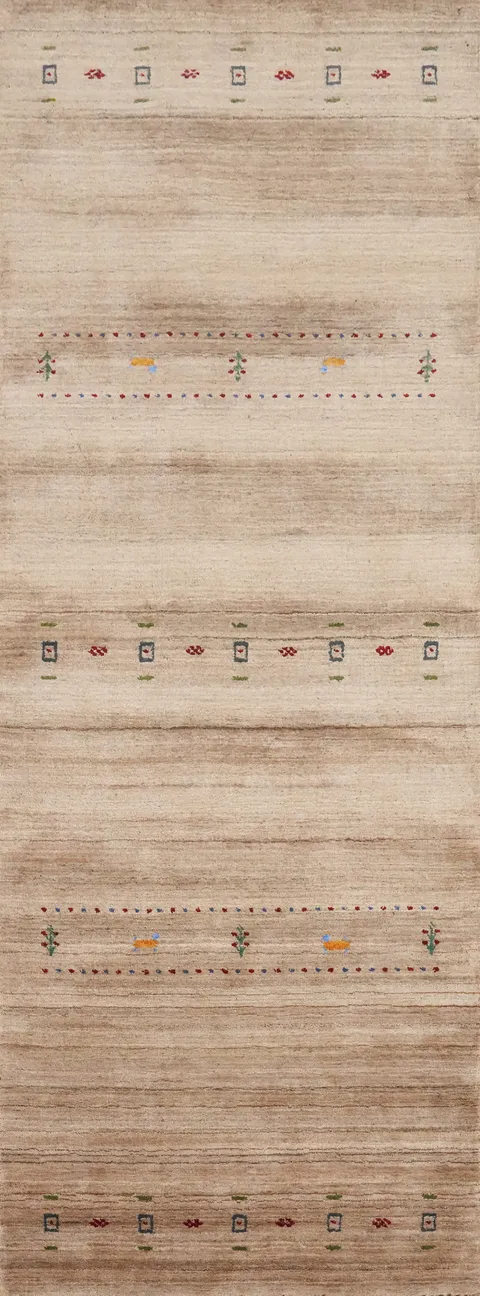 Graceful and Simple Gabbeh Runner Rug 3x9 with Tribal Inspired Motifs