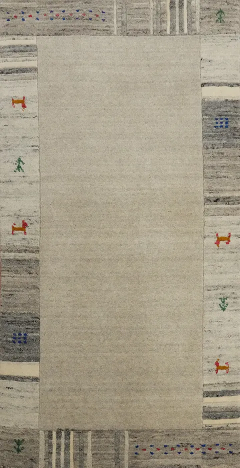 Stylish Neutral Gabbeh Runner Rug 2x5 Enhanced by Border Details and Colors