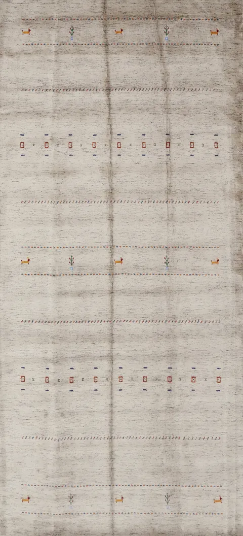 Elegant Minimalist Gabbeh Area Rug 5x12 with Subtle Geometric Patterns