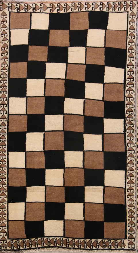 Checked Modern 4x7 Gabbeh Shiraz Persian Area Rug