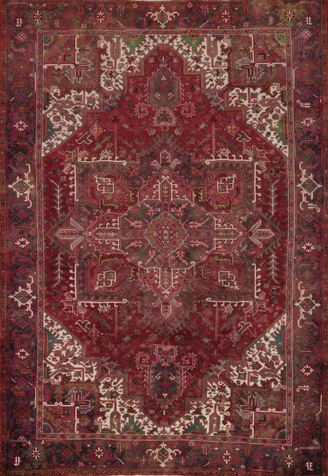Red Geometric Heriz Vegetable Dye Persian Rug 10x13