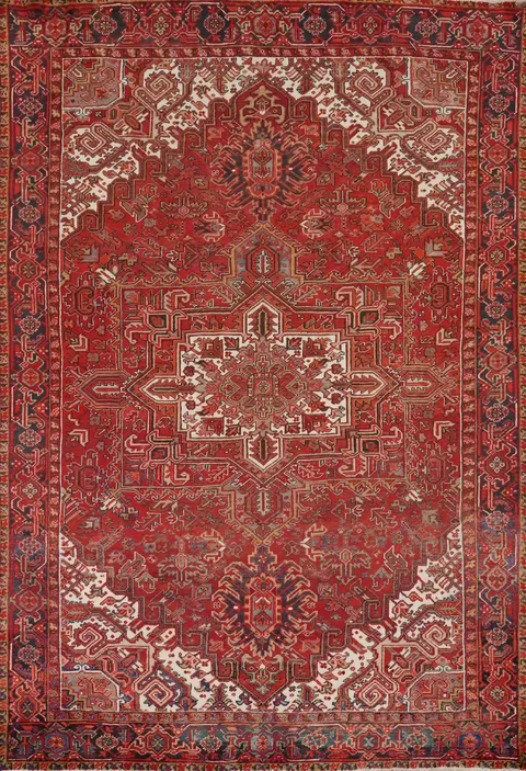 Red Geometric Heriz Vegetable Dye Persian Area Rug 8x11