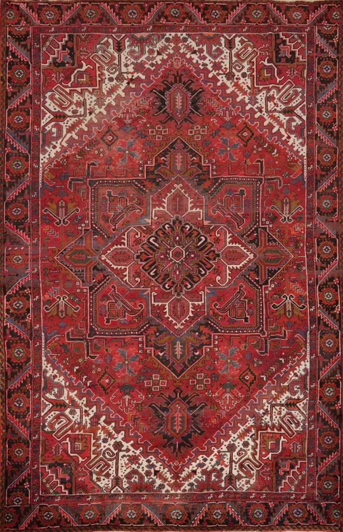 Large Red Wool Vintage Heriz Persian Vegetable Dye Rug 10x13