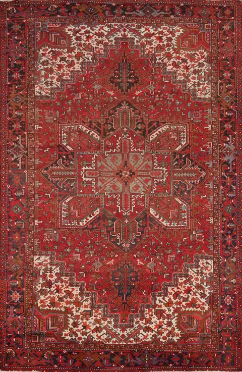 Handmade Red Wool Heriz Vegetable Dye Persian Area Rug 9x12