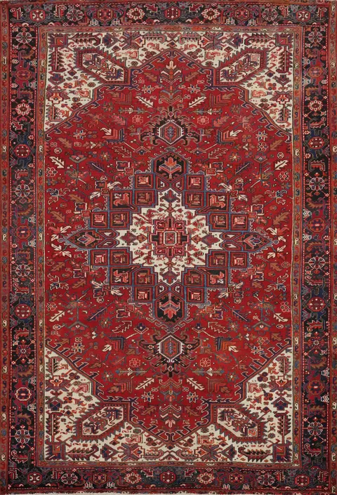 Red Geometric Vegetable Dye Heriz Persian Area Rug 9x11