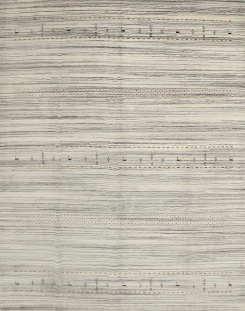 Chic Neutral Toned Gabbeh Square Rug 10x10 with Detailed Tribal Accents