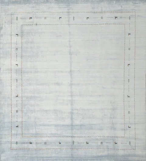 Soft Sky Blue Gabbeh Area Rug 9x9 with Delicate Tribal Accents