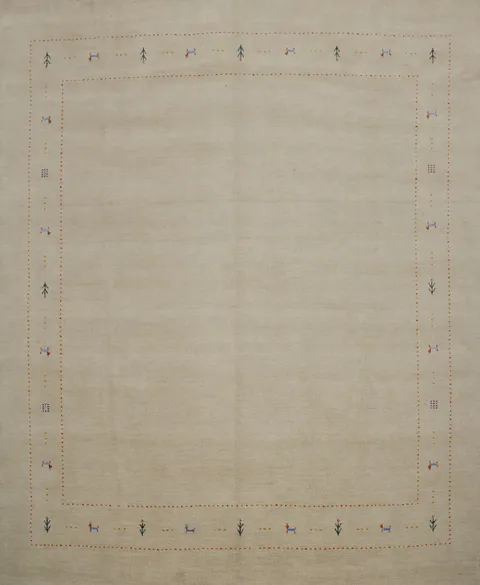 Stylish Beige Gabbeh Area Rug 10x10 Enriched with Artistic Border Details