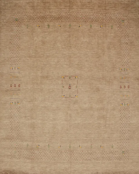 Sophisticated Beige Square Gabbeh Rug with Delicate Colorful Details 10x10