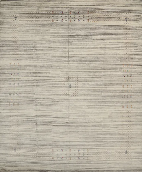 Neutral Toned Gabbeh Area Rug 10x10 with Artistic Linear Design Accents