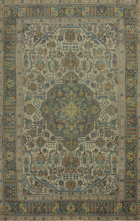 Vintage Wool Geometric Tabriz Persian Area Rug 7x10