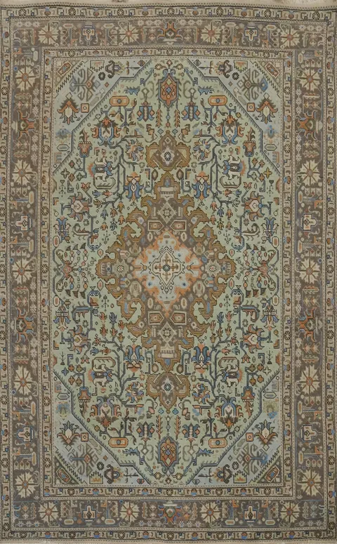 Mint Green Wool Tabriz Persian Area Rug 7x10