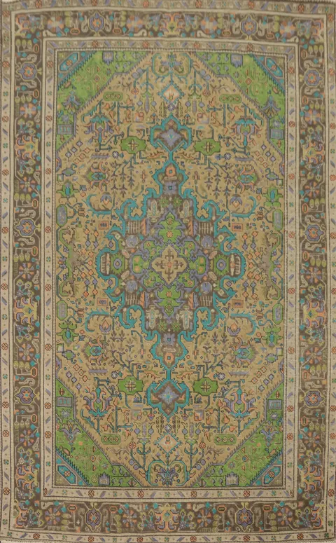 Vintage Geometric Tabriz Persian Area Rug 6x9
