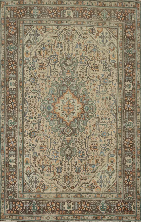 Vintage Geometric Tabriz Persian Area Rug 6x9