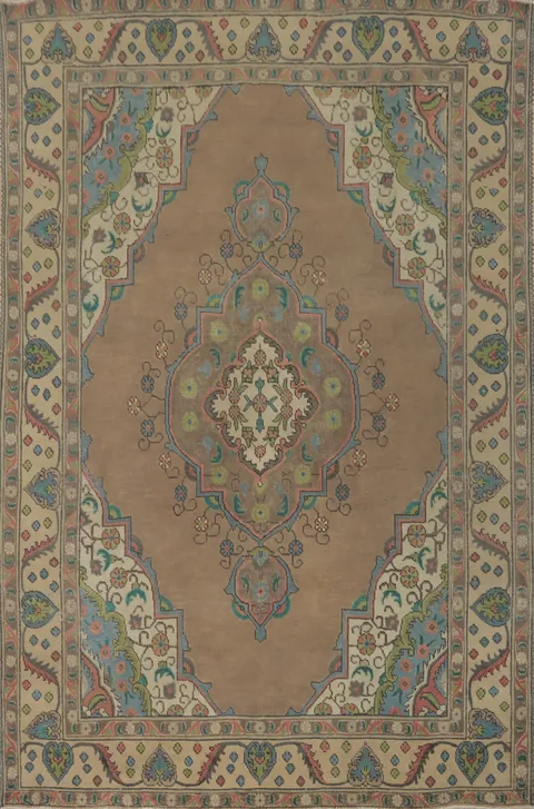 Vintage Elegance Brown Tabriz Persian Area Rug 6x9