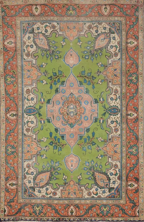 Traditional Green Wool Tabriz Persian Area Rug 6x10