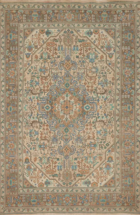 Vintage Geometric Tabriz Persian Area Rug 6x9