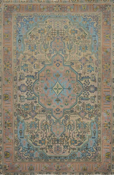 Geometric Wool Traditional Tabriz Persian Area Rug 7x10
