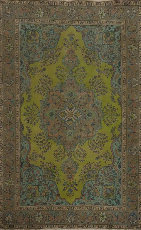 Green Floral Traditional Tabriz Persian Area Rug 6x10