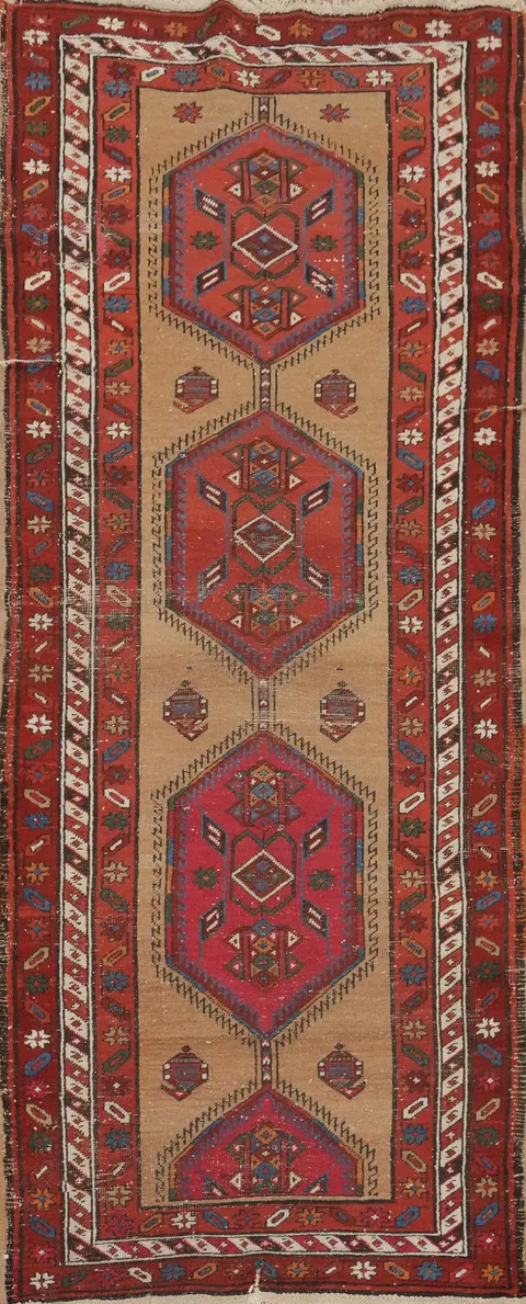 Antique Vegetable Dye Sarab Persian Runner Rug 3x9