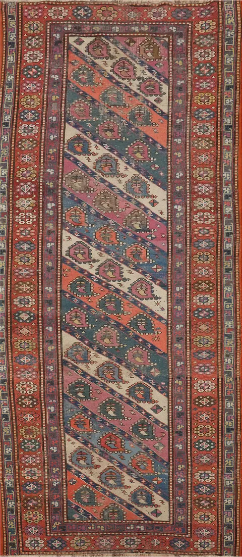 Pre-1900 Antique Kazak Vegetable Dye Wool Rug 4x8