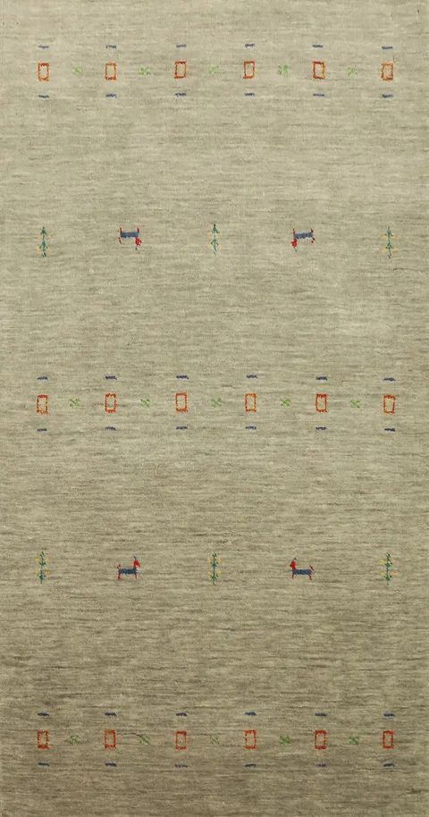 Elegant Gabbeh Rug 3x5 Featuring Minimalist Animal Patterns