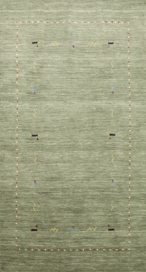 Timeless Green Gabbeh Rug 3x5 Featuring Unique Subtle Tribal Design