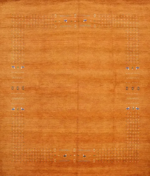 Elegant Amber Square Gabbeh Area Rug 8x8 with Subtle Accents