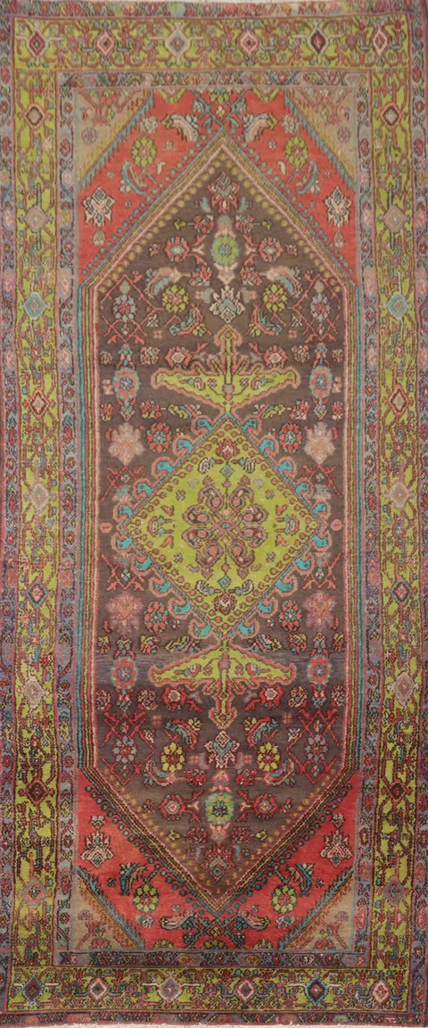 Vintage Wool Geometric Bibikabad Persian Runner Rug 4x11