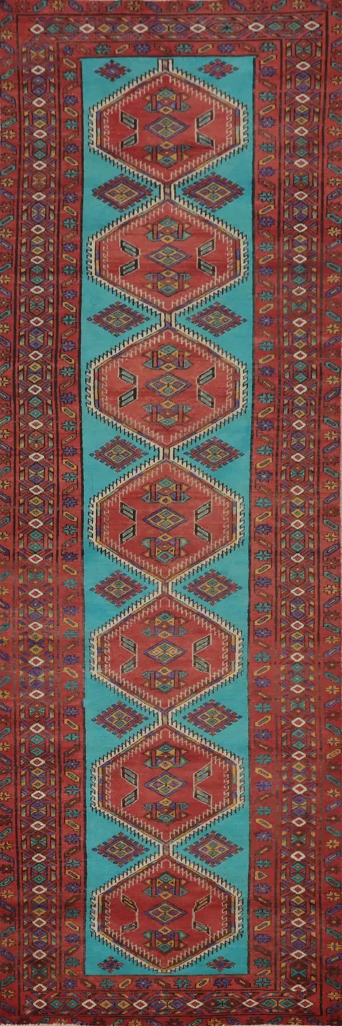 Handmade Wool Ardebil Persian Runner Rug 4x14