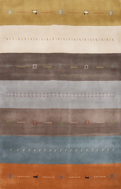 Multicolor Striped Gabbeh Rug 4x6 with Intricate Stitch Details