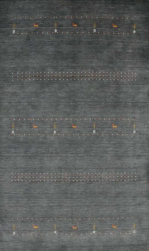 Luxury Gray Gabbeh Area Rug 5x8 with Intricate Pattern Accents
