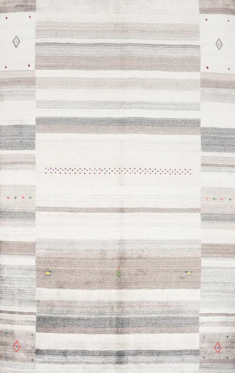 Elegant Neutral Striped Gabbeh Area Rug 5x8 with Subtle Accents