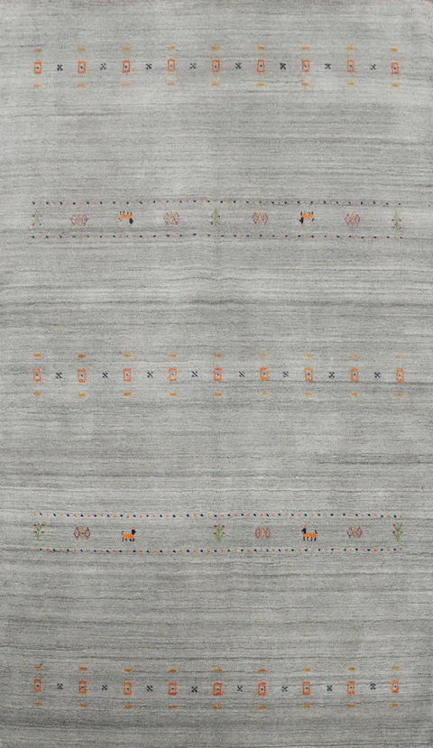 Tribal Gray Wool Gabbeh Oriental Area Rug 5x8