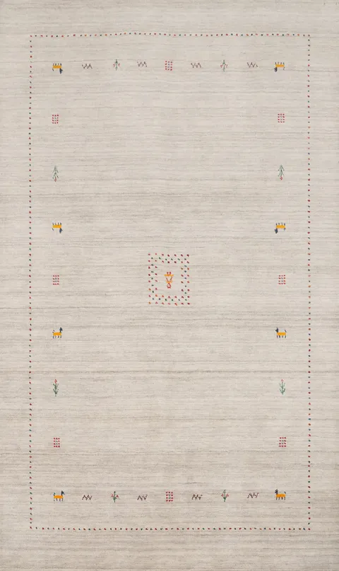 Minimalist Wool Gabbeh Area Rug 5x8 with Subtle Tribal Accents