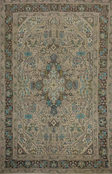 Vintage Geometric Tabriz Persian Area Rug 6x9