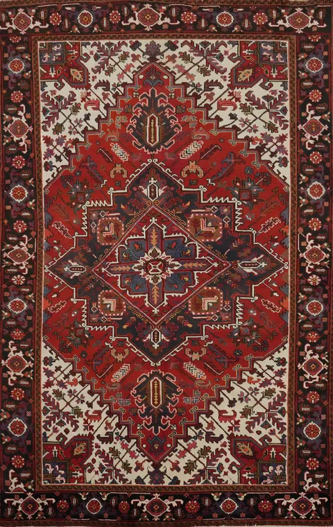 Vintage Geometric Heriz Persian Area Rug 7x10